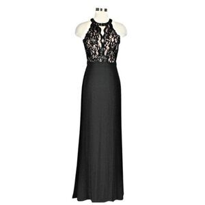 Dress Formal Cottagecore Black Halter Lace Illusion Bodice High Neck Juniors 7